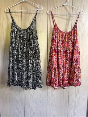 Set of Two Old Navy Black and White Spot and Pink and Orange Babydoll Dress